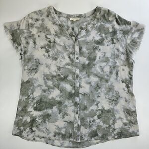Mystree Sage White Tie-Dye Fray Sleeve Button-Up Shirt Large